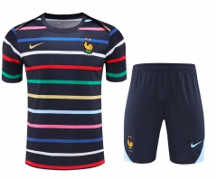 2024-2025 France Royal Blue Strip Thailand Soccer Uniform-418