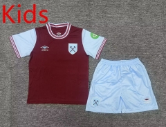(Blue Shorts) 2024-2025 West Ham United Home Red Kids/Youth Soccer Uniform-2353