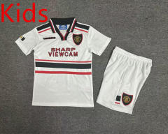 Retro Version 98-99 Manchester United Away White Kids/Youth Soccer Uniform-7809