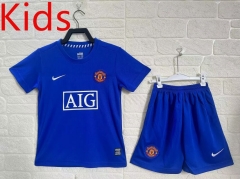 Retro Version 08-09 Manchester United 2nd Away Blue Kids/Youth Soccer Uniform-5074