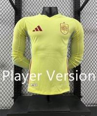 Player Version 2024-2025 Spain Away Yellow LS Thailand Soccer Jersey AAA-4285