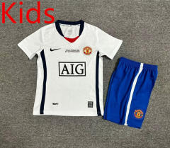 Retro Version 08-09 Manchester United Away White Kids/Youth Soccer Uniform-7809
