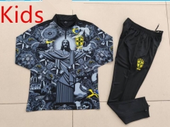 2024-2025 Brazil Black Kids/Youth Soccer Tracksuit-GDP