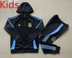 2024-2025 Argentina Black Kids/Youth Soccer Tracksuit With Hat-815