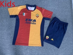Retro 01-02 Roma Home Red&Orange Kids/Youth Soccer Uniform-7809