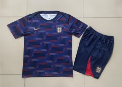 2024-2025 England Royal Blue Ink jet Short-sleeved Thailand Soccer Tracksuit-815