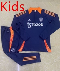 2024-2025 Manchester United Royal Blue Kids/Youth Soccer Tracksuit-411