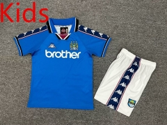Retro Version 97-98 Manchester City Home Blue Kid/Youth Soccer Uniform-7809