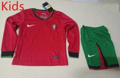 2024-2025 Portugal Home Red LS Kids/Youth Soccer Uniform-507