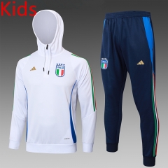 2024-2025 Italy White Kids/Youth Soccer Tracksuit With Hat-815