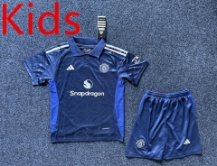 2024-2025 Manchester United Away Royal Blue Kids/Youth Soccer Uniform-5526