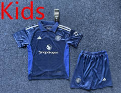 2024-2025 Manchester United Away Royal Blue Kids/Youth Soccer Uniform-5526