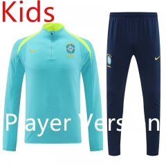 Player Version 2024-2025 Brazil Light Green Kids/Youth Soccer Tracksuit-4627