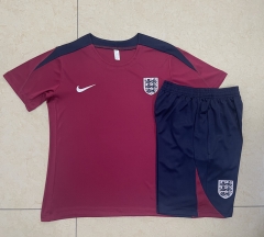 2024-2025 England Maroon Short-sleeved Thailand Soccer Tracksuit-815