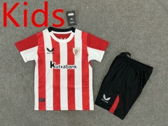2024-2025 Athletic Bilbao Home Red&White Kids/Youth Soccer Unifrom-6748