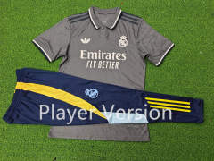 Version 2 Player Version 2024-2025 Real Madrid 2nd Away Gray Short-Sleeve Thailand Soccer Tracksuit-9926