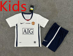 Retro Version08-09 Manchester United 2nd Away White Kids/Youth Soccer Uniform-6748