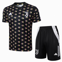 2024-2025 Juventus Ink Jet Black Short-sleeved Thailand Soccer Tracksuit-815