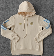 50th Anniversary Edition Argentina Beige Thailand Soccer Tracksuit Top With Hat-LH