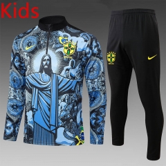 2024-2025 Brazil Ink Jet Gray&Blue Kids/Youth Soccer Tracksuit-815