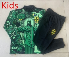 2024-2025 Brazil Ink Jet Green Kids/Youth Soccer Tracksuit-815