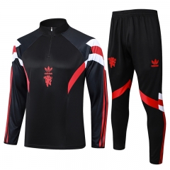 2024-2025 Manchester United Black Thailand Soccer Tracksuit-815