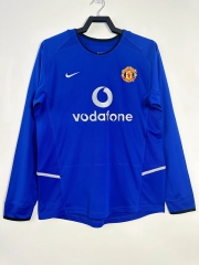 Retro Version 02-03 Manchester United 2nd Away Blue LS Thailand Soccer Jersey AAA-811