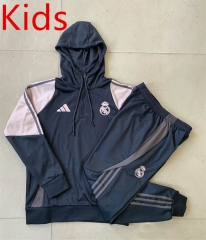 2024-2025 Real Madrid Dark Gray Kids/Youth Soccer Tracksuit With Hat-815