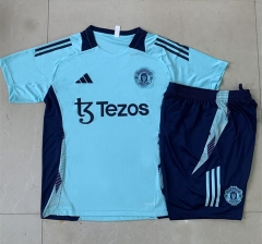 2024-2025 Manchester United Light Blue Short-Sleeve Thailand Soccer Tracksuit-815