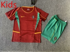 Retro Version 02 Portugal Home Red Kids/Youth Soccer Uniform-7809
