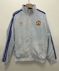 Retro Version 96-97 Manchester United White&Blue Double-Sided Wear Thailand Trench Coats-0255