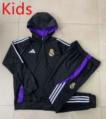 2024-2025 Real Madrid Black Kids/Youth Soccer Tracksuit With Hat-815