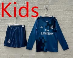 Retro Version 17-18 Real Madrid 2nd Away Blue LS Kids/Youth Soccer Uniform-2483