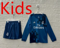 Retro Version 17-18 Real Madrid 2nd Away Blue LS Kids/Youth Soccer Uniform-2483