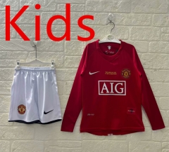 Retro Version 07-08 Manchester United Home Red LS Kids/Youth Soccer Uniform-2483