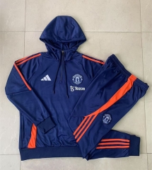 2024-2025 Manchester United Royal Blue Thailand Soccer Tracksuit With Hat-CS