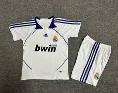 Retro Version 07-08 Real Madrid Home White Kids/Youth Soccer Uniform-7809