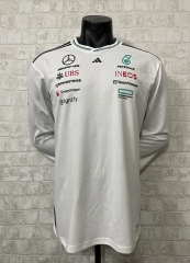 2025 Mercedes White Round Collar Formula One Long Sleeve Racing Suit
