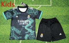 2025-2026  Special Edition Dragon Pattern  Real Madrid Black&Green Kids/Youth Soccer Uniform-8679
