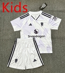 2025-2026 Manchester United Away Purple&White Kids/Youth Soccer Uniform-4247