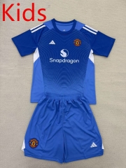 2025-2026 Manchester United Goalkeeper Blue Kids/Youth Soccer Uniform-AY