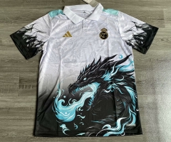 2025-2026 Special Version  Real Madrid Black&White with Dragon Pattern Thailand Polo Shirt-7902