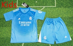 2025-2026 Real Madrid Goalkeeper Blue  Kids/Youth Soccer Uniform-8679