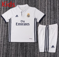 Retro Version 16-17 Real Madrid Home White Kids/Youth Soccer Uniform-6748