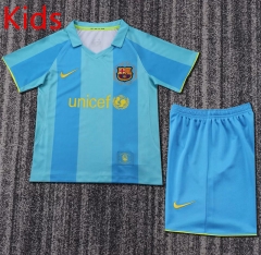 Retro Version 07-08  Barcelona Away Blue Kid/Youth Soccer Uniform-6748