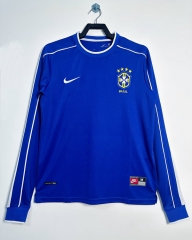 Retro Version 1998 Brazil Away Blue LS Thailand Soccer Jersey AAA-811