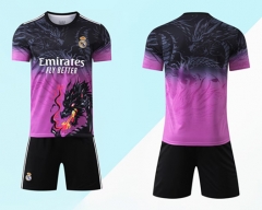 Without Brand Logo 2025-2026 Special Version  Real Madrid Dragon Pattern Black&Purple  Soccer Uniform-9031