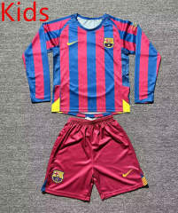 Retro Version 05-06  Barcelona Home Red&Blue Kids/Youth LS Soccer Uniform-2674