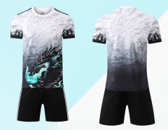 Without Brand Logo 2025-2026 Special Version  Real Madrid Dragon Pattern Black&White  Soccer Uniform-9031
