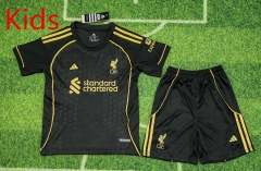 2025-2026 Correct Version  Liverpool Away  Black  Kids/Youth Soccer Uniform-8679